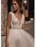 Beaded Light Beige Tulle Glitter Wedding Dress